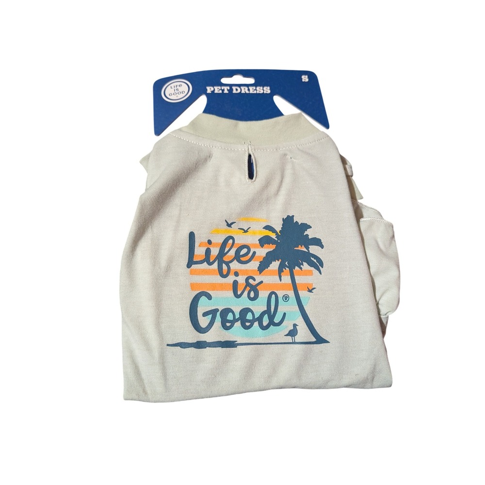 Life is Good Pet Dress Small Light Gray Palm Tree Tropical Beach Graphic NWT